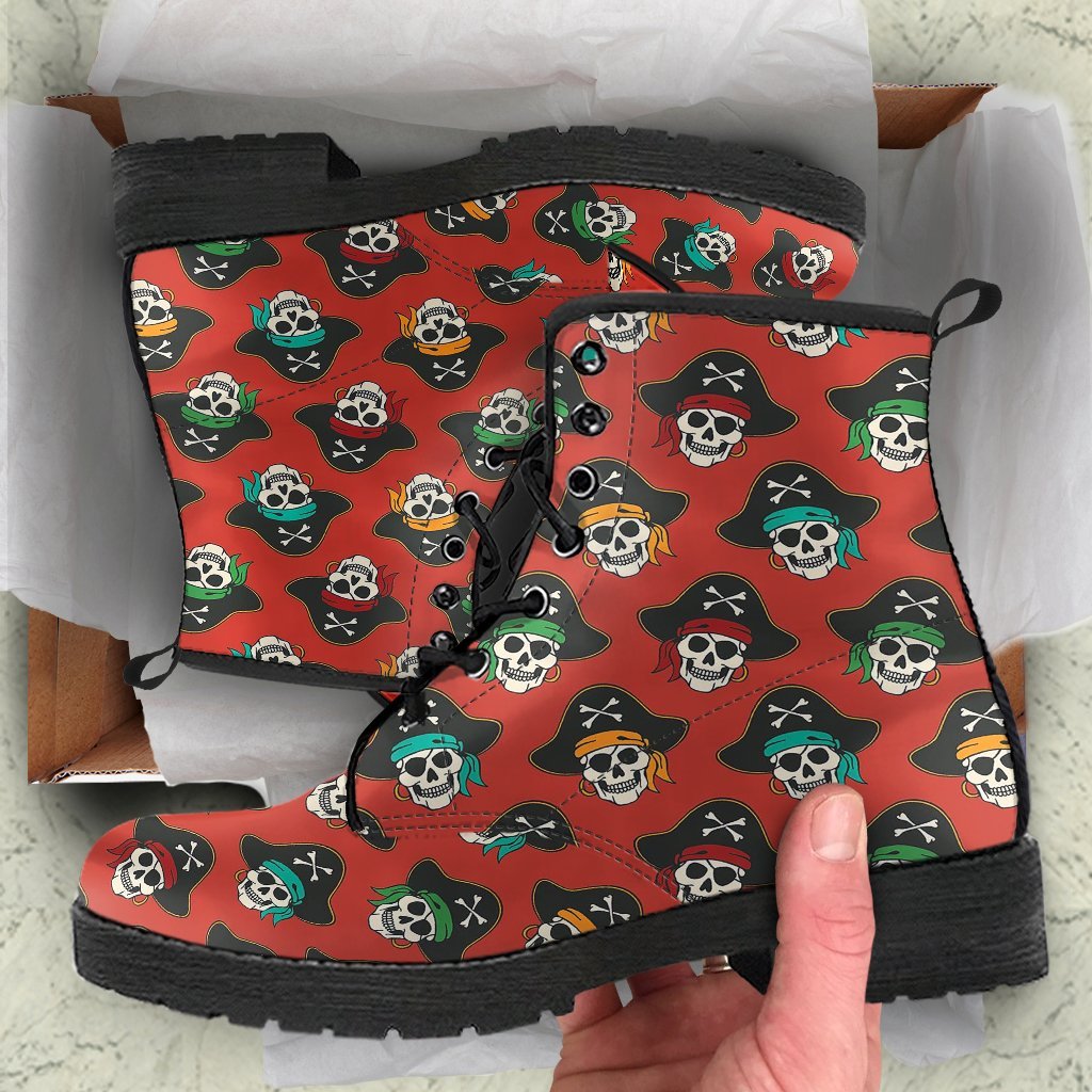 Skull Pirate Print Pattern Men Women Leather Boots-grizzshop