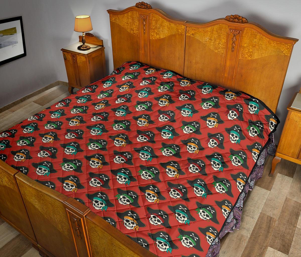 Skull Pirate Print Pattern Quilt-grizzshop