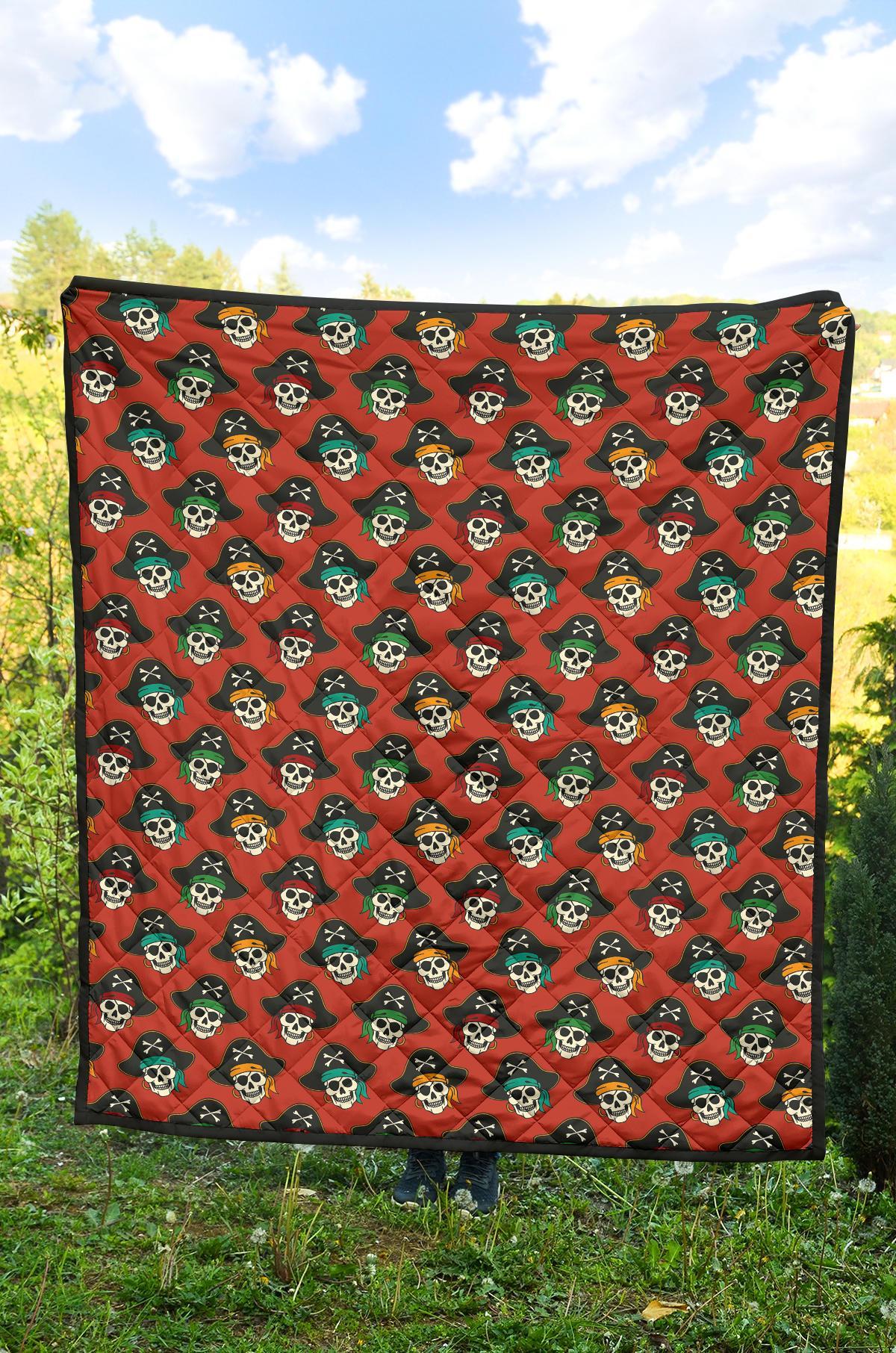 Skull Pirate Print Pattern Quilt-grizzshop