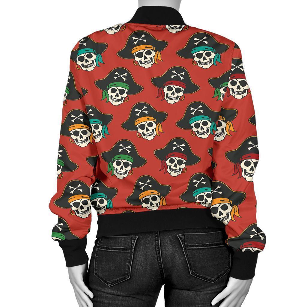 Skull Pirate Print Pattern Women Casual Bomber Jacket-grizzshop
