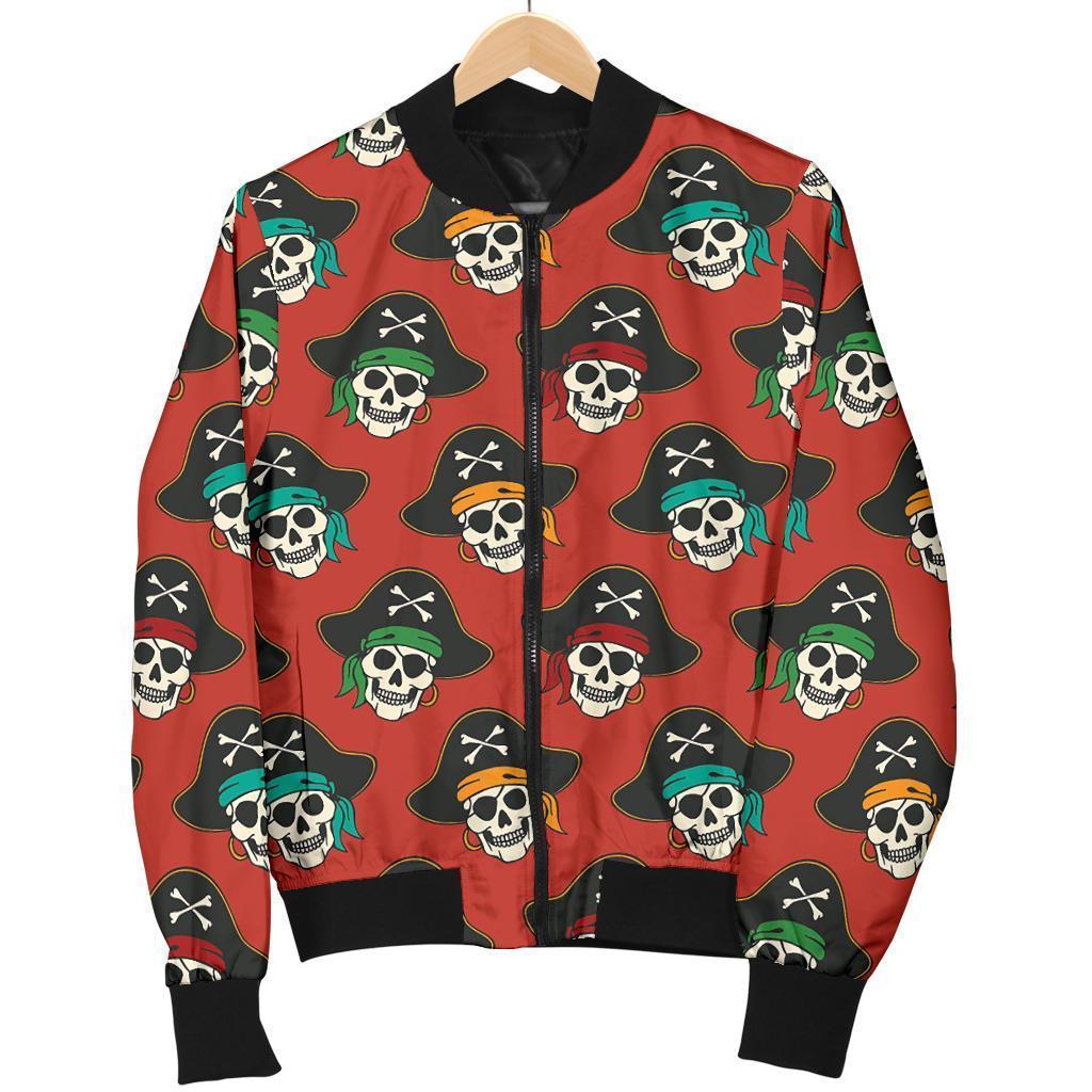 Skull Pirate Print Pattern Women Casual Bomber Jacket-grizzshop