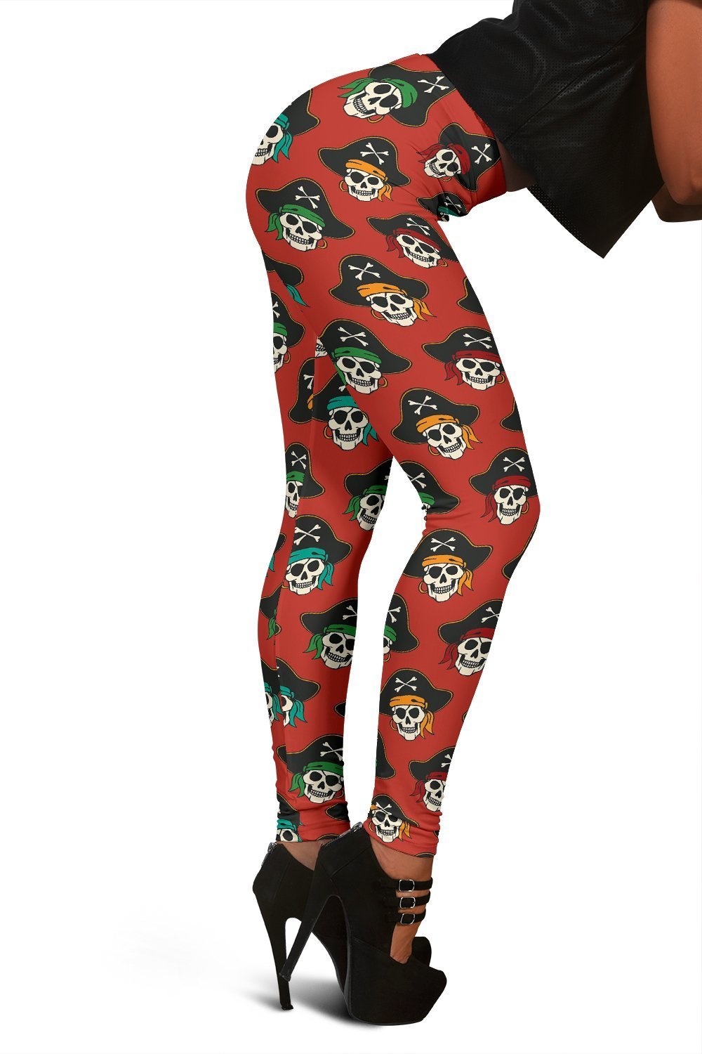 Skull Pirate Print Pattern Women Leggings-grizzshop