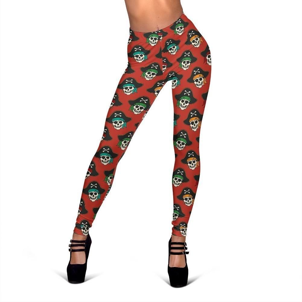 Skull Pirate Print Pattern Women Leggings-grizzshop