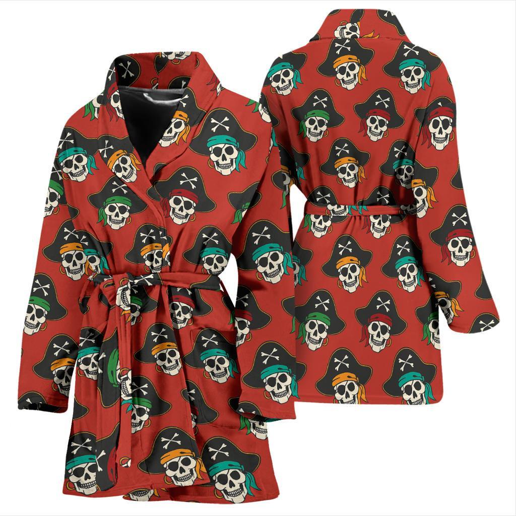 Skull Pirate Print Pattern Women Long Robe-grizzshop