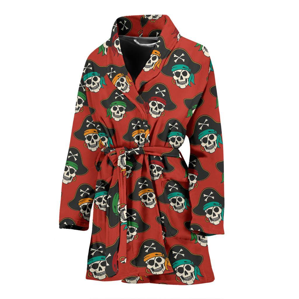 Skull Pirate Print Pattern Women Long Robe-grizzshop