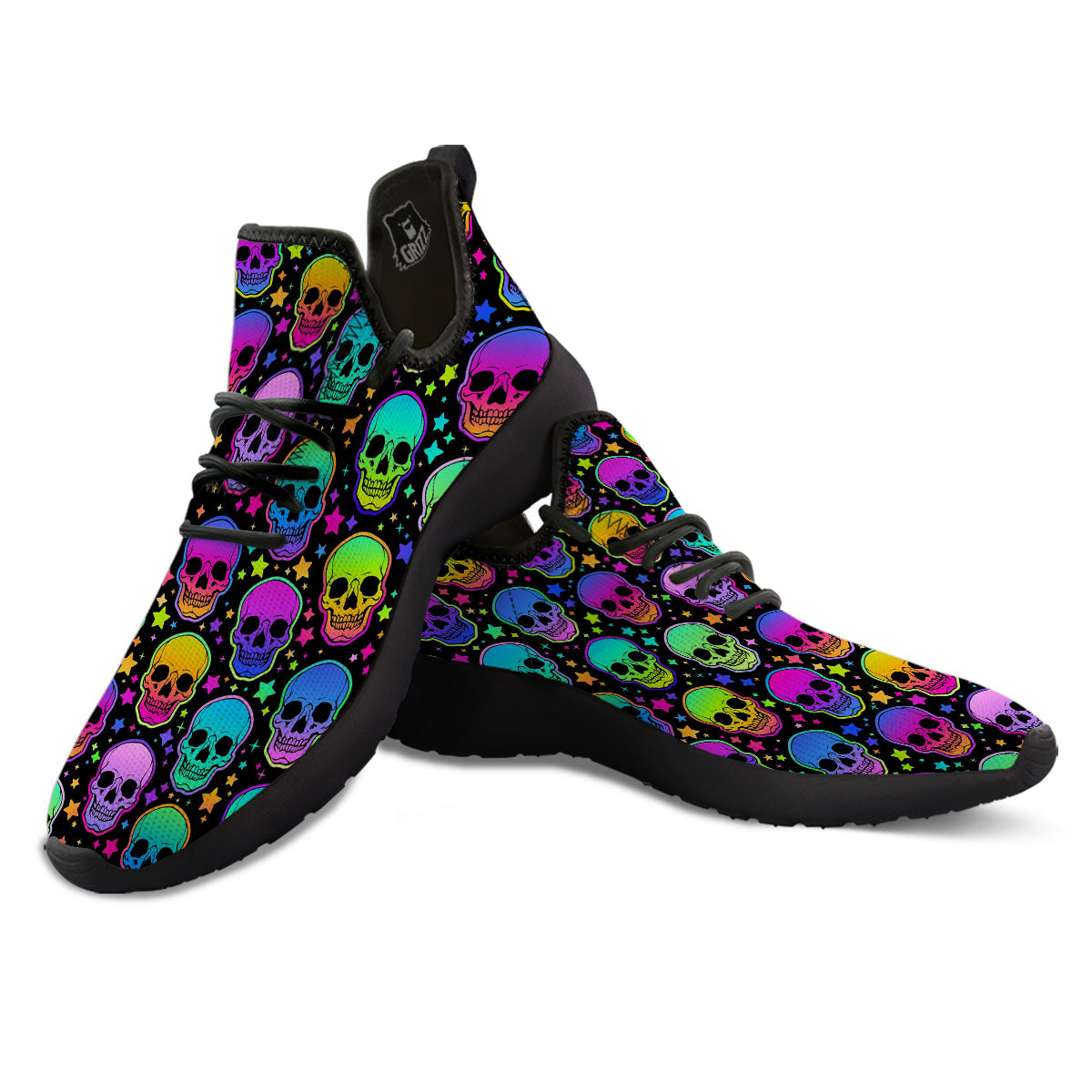 Skull Psychedelic Print Pattern Black Athletic Shoes-grizzshop