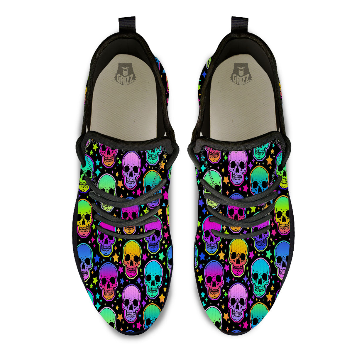 Skull Psychedelic Print Pattern Black Athletic Shoes-grizzshop