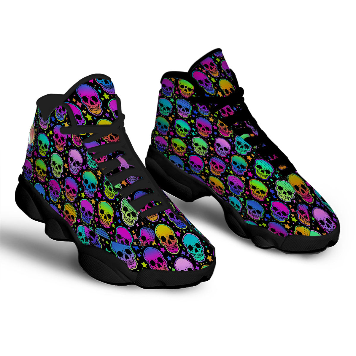 Skull Psychedelic Print Pattern Black Basketball Shoes-grizzshop