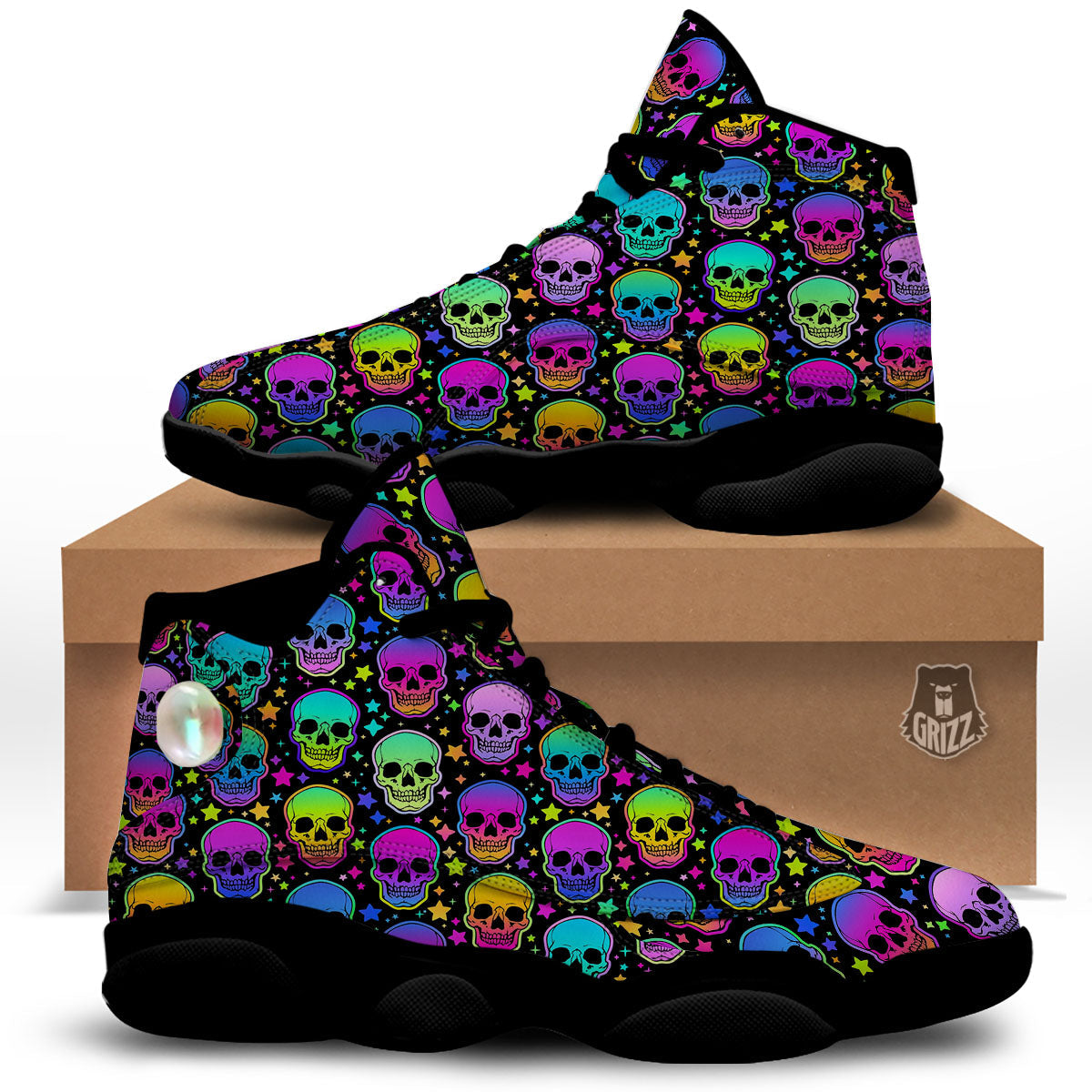 Skull Psychedelic Print Pattern Black Basketball Shoes-grizzshop