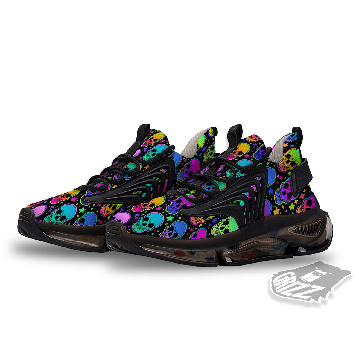 Skull Psychedelic Print Pattern Black Gym Shoes-grizzshop