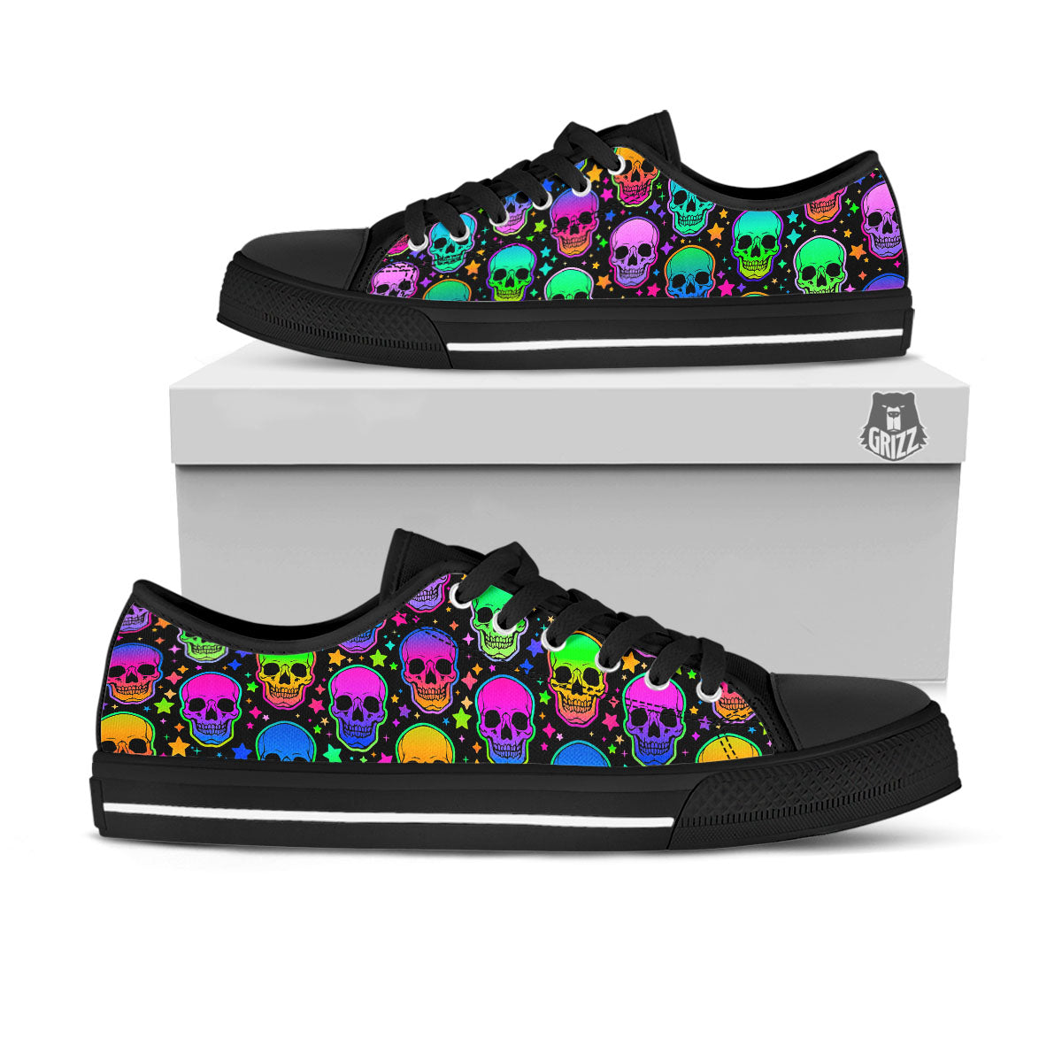 Skull Psychedelic Print Pattern Black Low Top Shoes-grizzshop