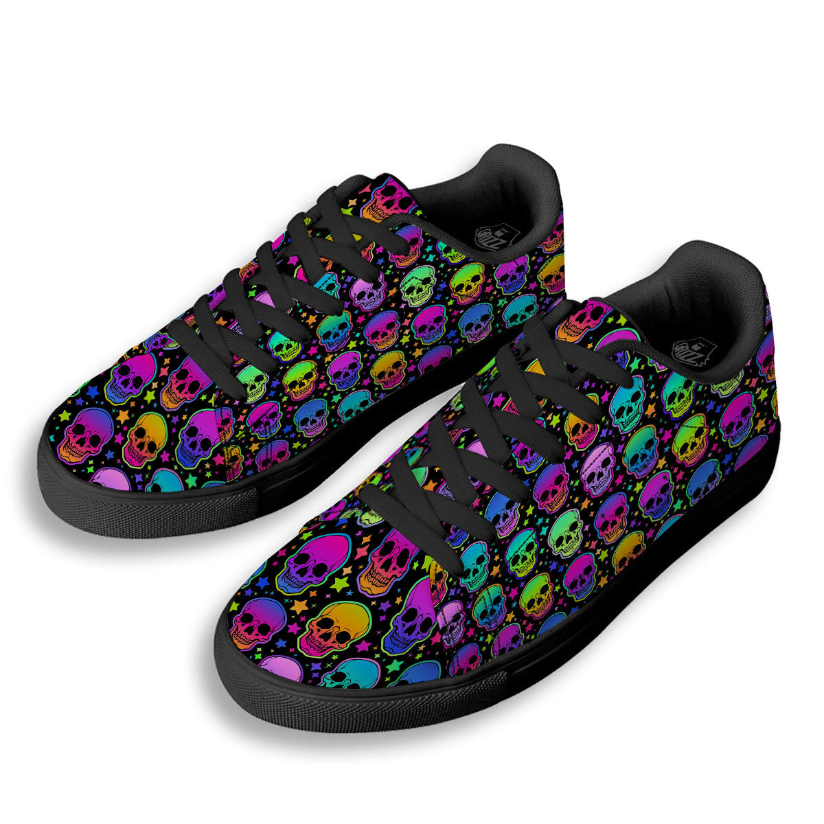 Skull Psychedelic Print Pattern Black Low Top Sneakers-grizzshop