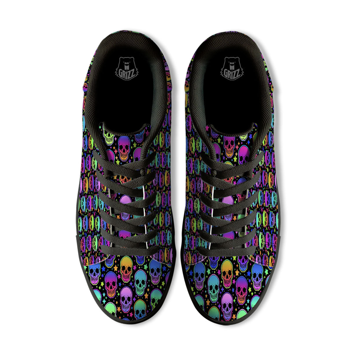 Skull Psychedelic Print Pattern Black Low Top Sneakers-grizzshop