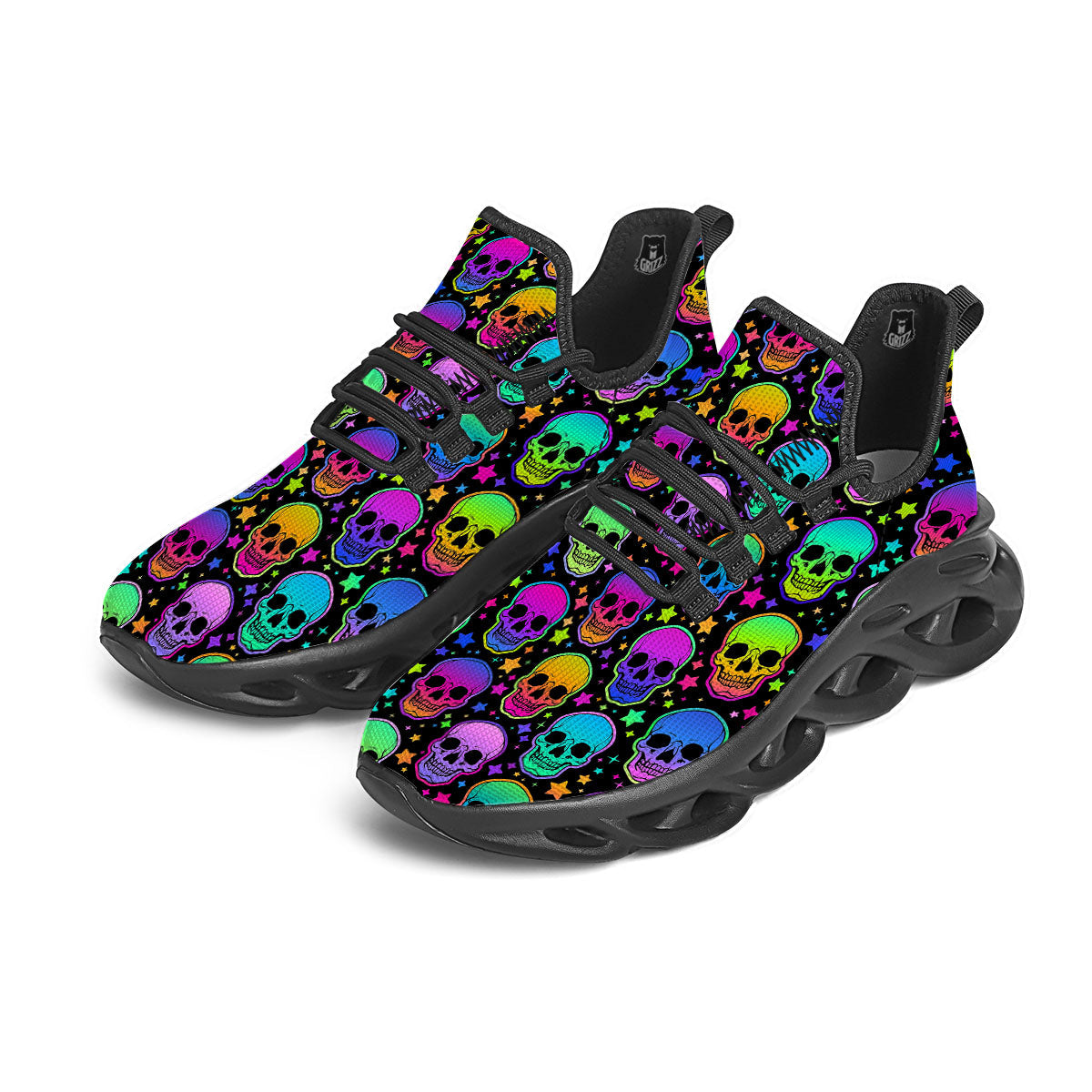 Skull Psychedelic Print Pattern Black Running Shoes-grizzshop