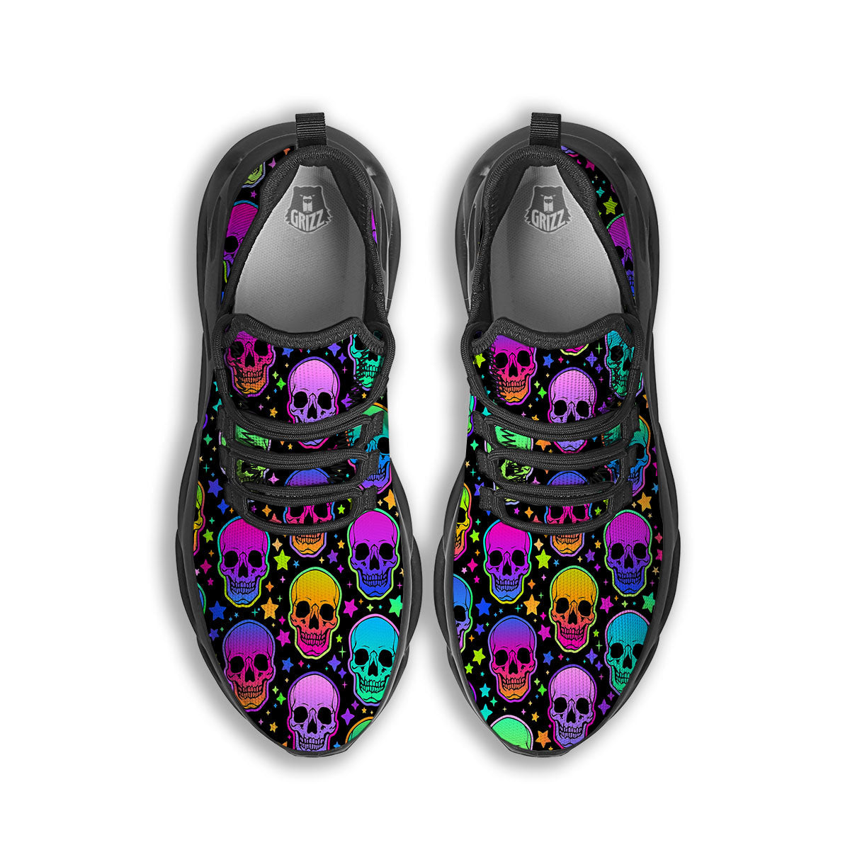 Skull Psychedelic Print Pattern Black Running Shoes-grizzshop