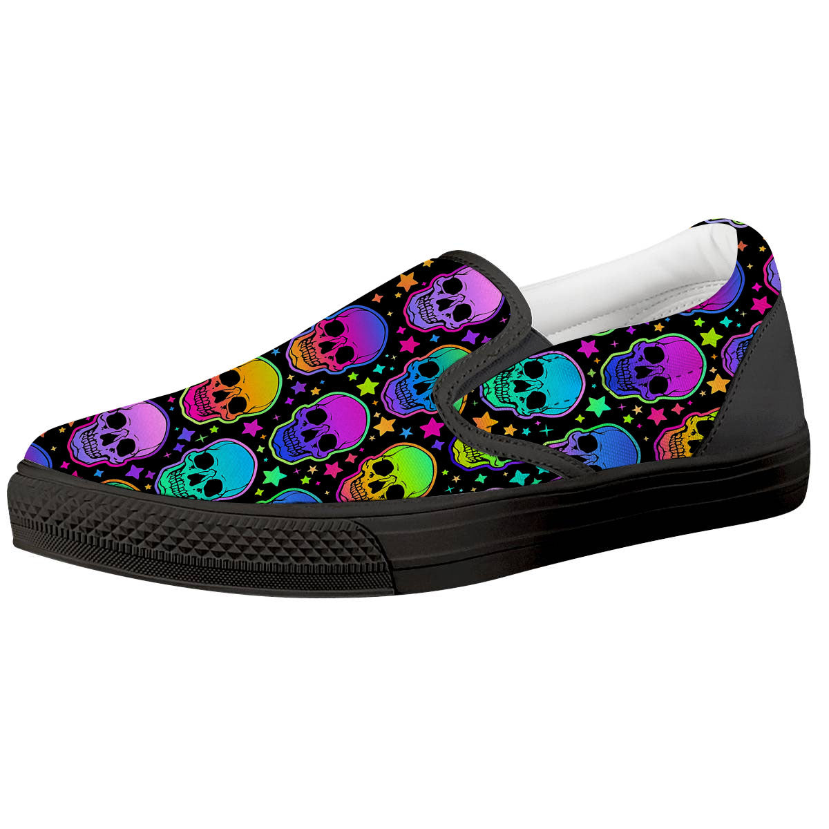 Skull Psychedelic Print Pattern Black Slip On Shoes-grizzshop