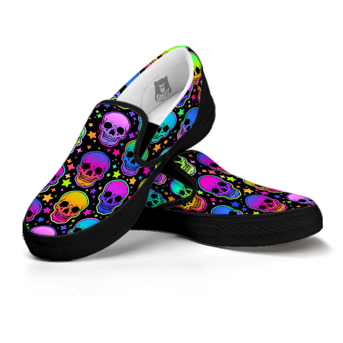 Skull Psychedelic Print Pattern Black Slip On Shoes-grizzshop