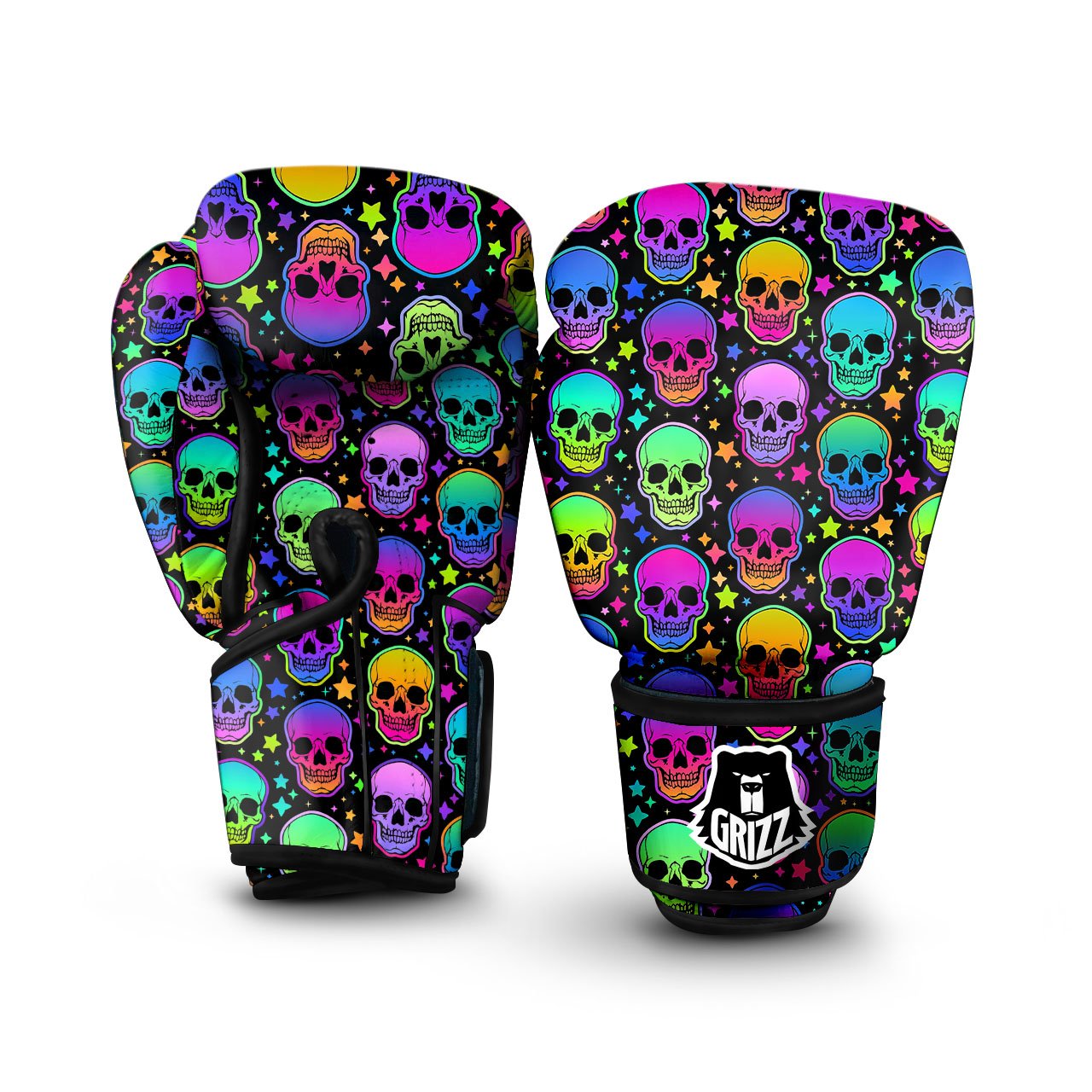 Skull Psychedelic Print Pattern Boxing Gloves-grizzshop