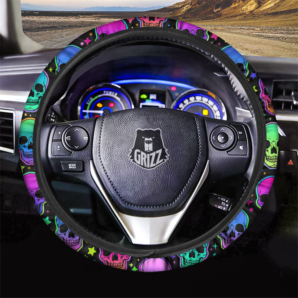 Skull Psychedelic Print Pattern Car Steering Wheel Cover-grizzshop