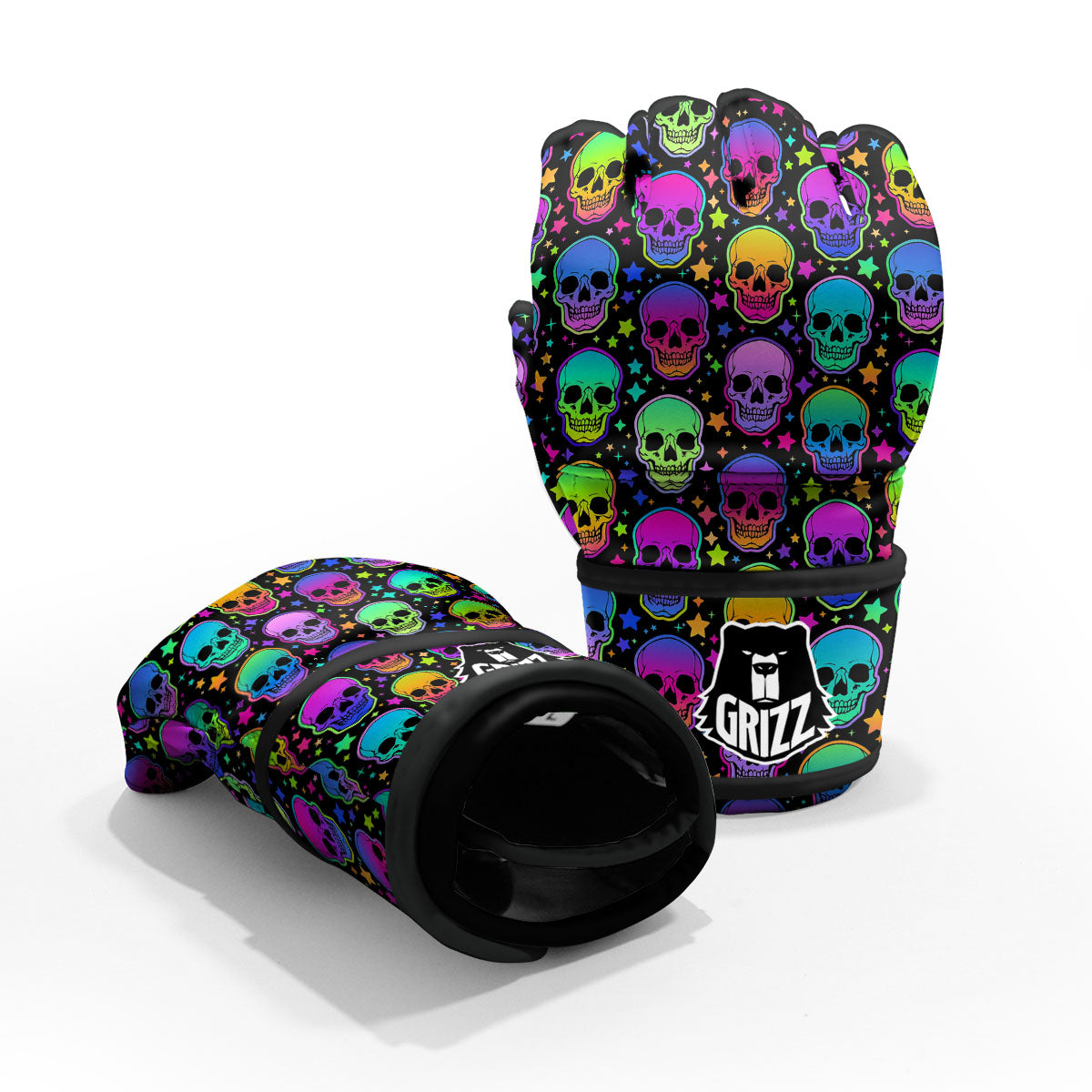 Skull Psychedelic Print Pattern MMA Gloves-grizzshop