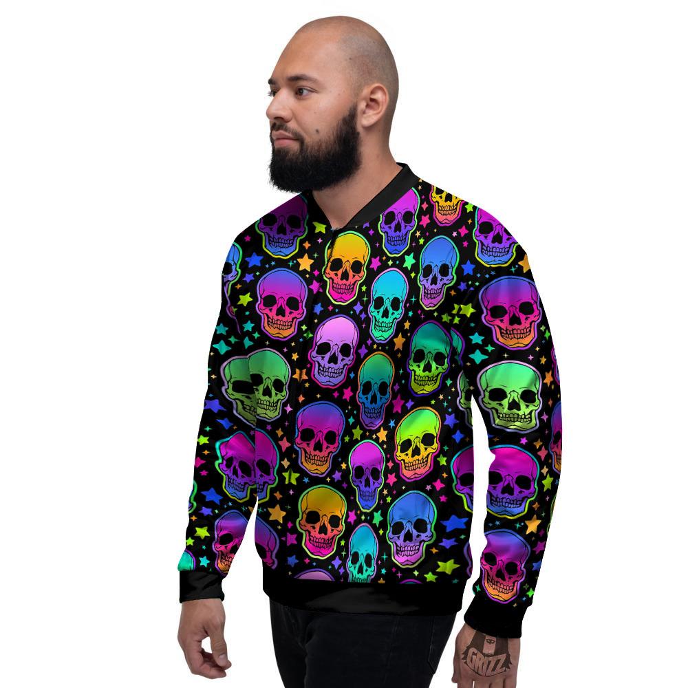 Skull Psychedelic Print Pattern Men's Bomber Jacket-grizzshop