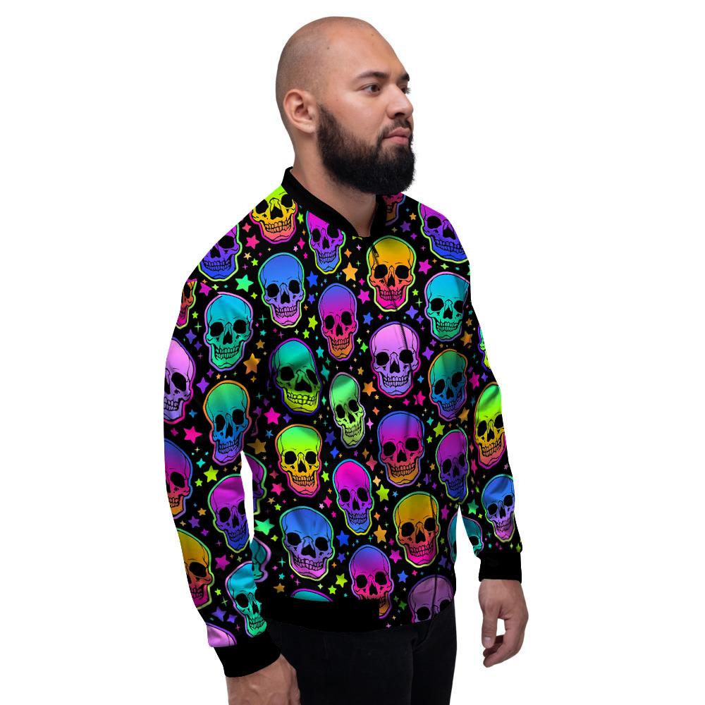 Skull Psychedelic Print Pattern Men's Bomber Jacket-grizzshop