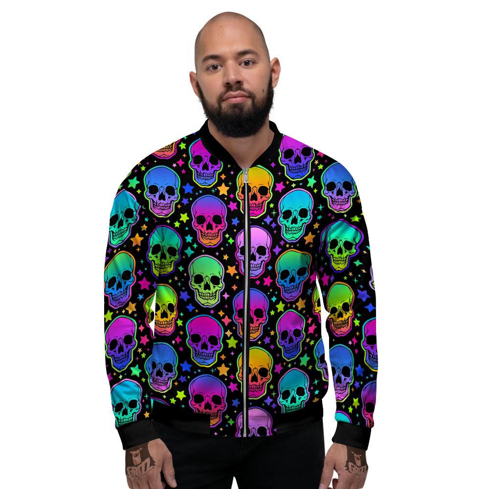 Skull Psychedelic Print Pattern Men's Bomber Jacket-grizzshop