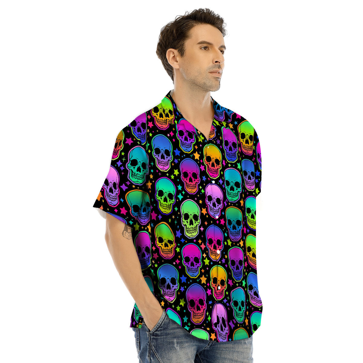 Skull Psychedelic Print Pattern Men's Hawaiian Shirt-grizzshop
