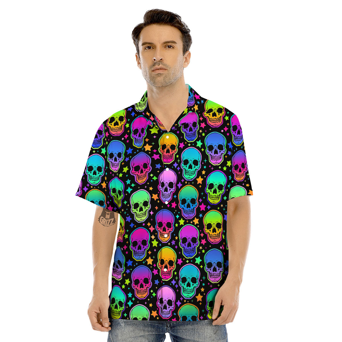 Skull Psychedelic Print Pattern Men's Hawaiian Shirt-grizzshop