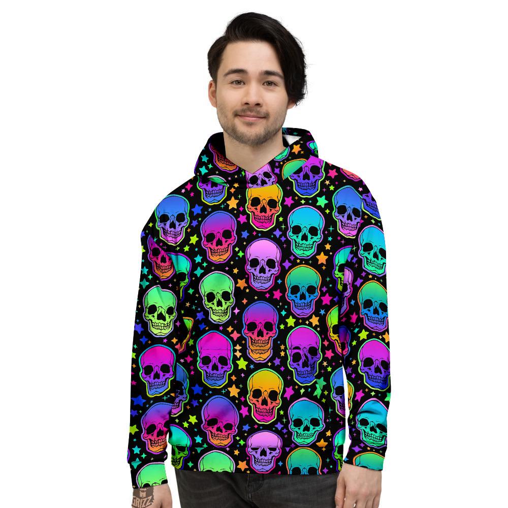 Skull Psychedelic Print Pattern Men's Hoodie-grizzshop