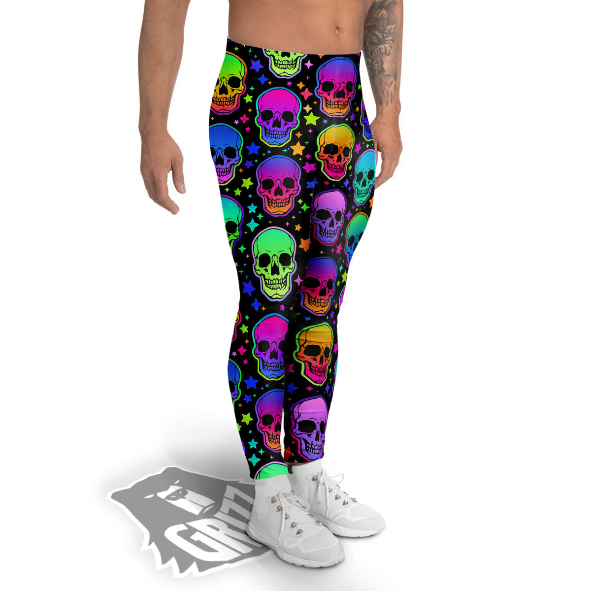 Skull Psychedelic Print Pattern Men's Leggings-grizzshop