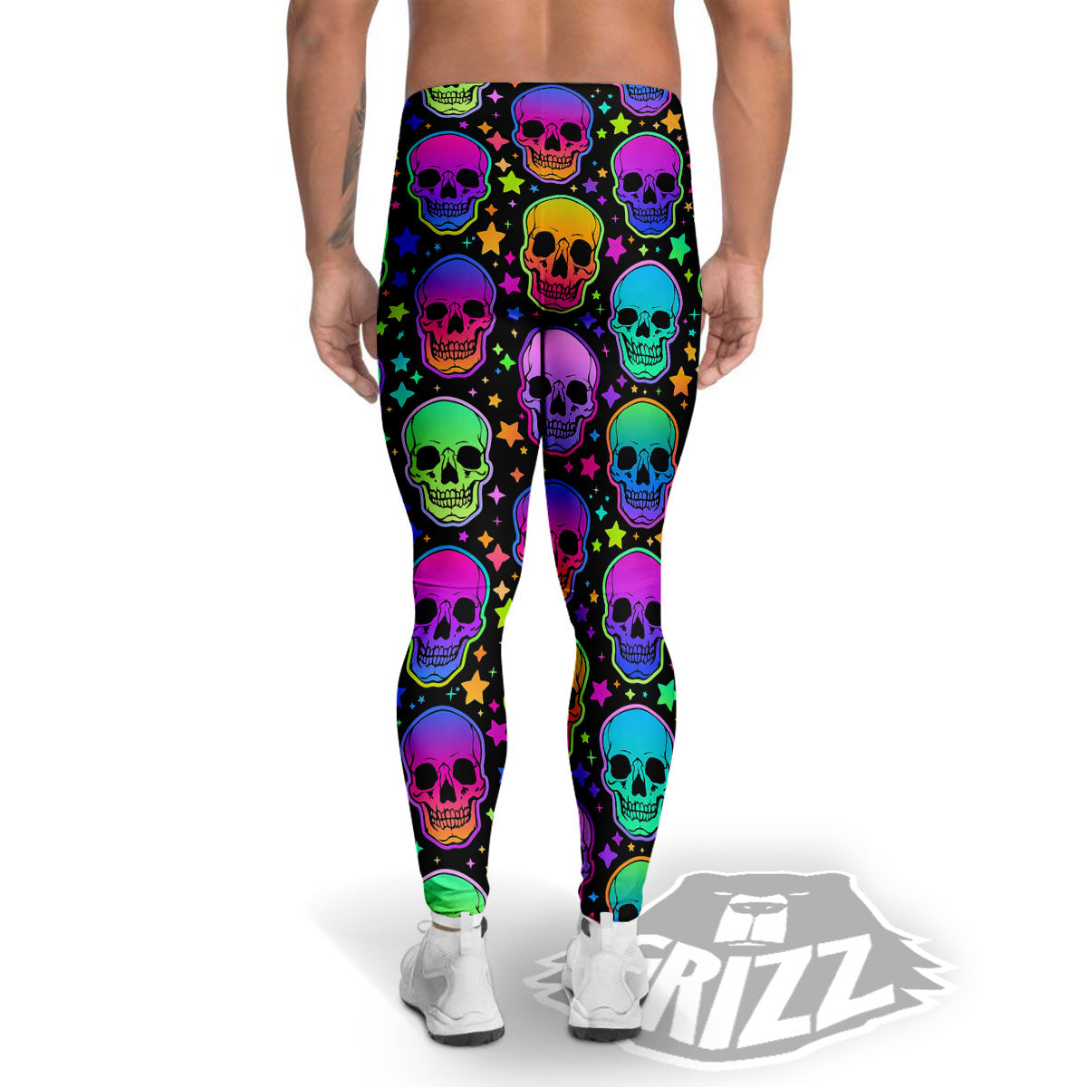 Skull Psychedelic Print Pattern Men's Leggings-grizzshop