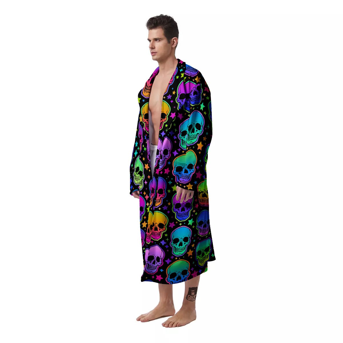 Skull Psychedelic Print Pattern Men's Robe-grizzshop