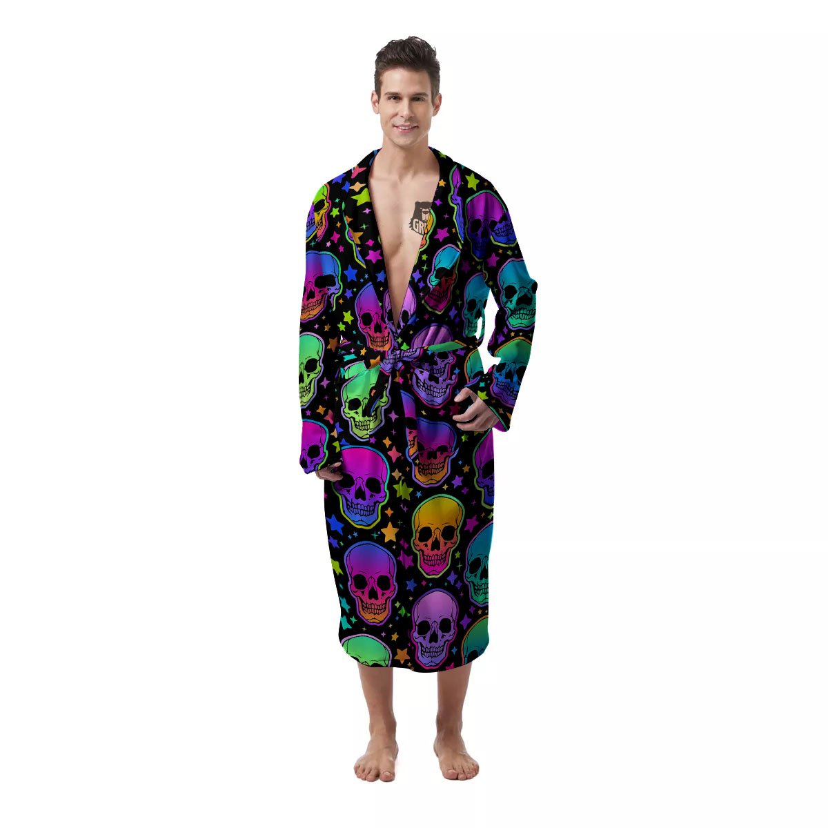 Skull Psychedelic Print Pattern Men's Robe-grizzshop