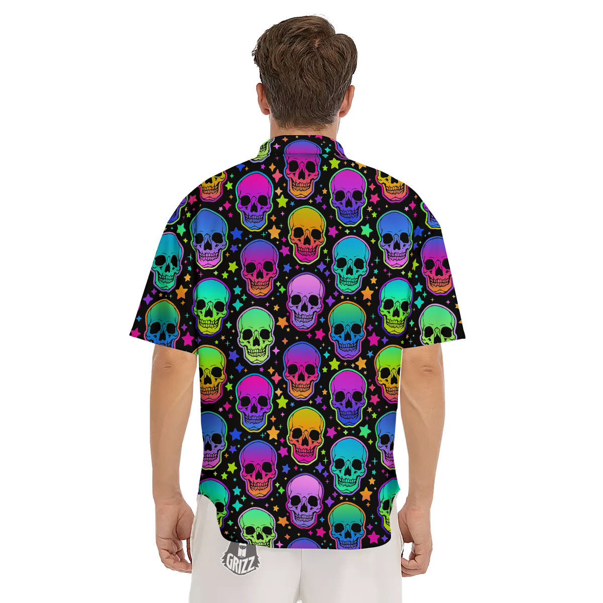 Skull Psychedelic Print Pattern Men's Short Sleeve Shirts-grizzshop