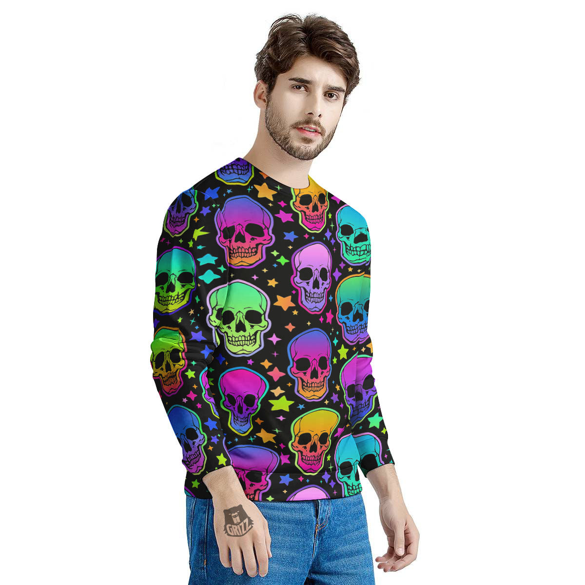 Skull Psychedelic Print Pattern Men's Sweatshirt-grizzshop