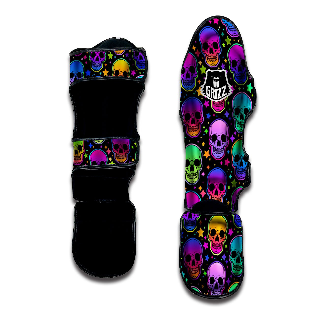 Skull Psychedelic Print Pattern Muay Thai Shin Guards-grizzshop