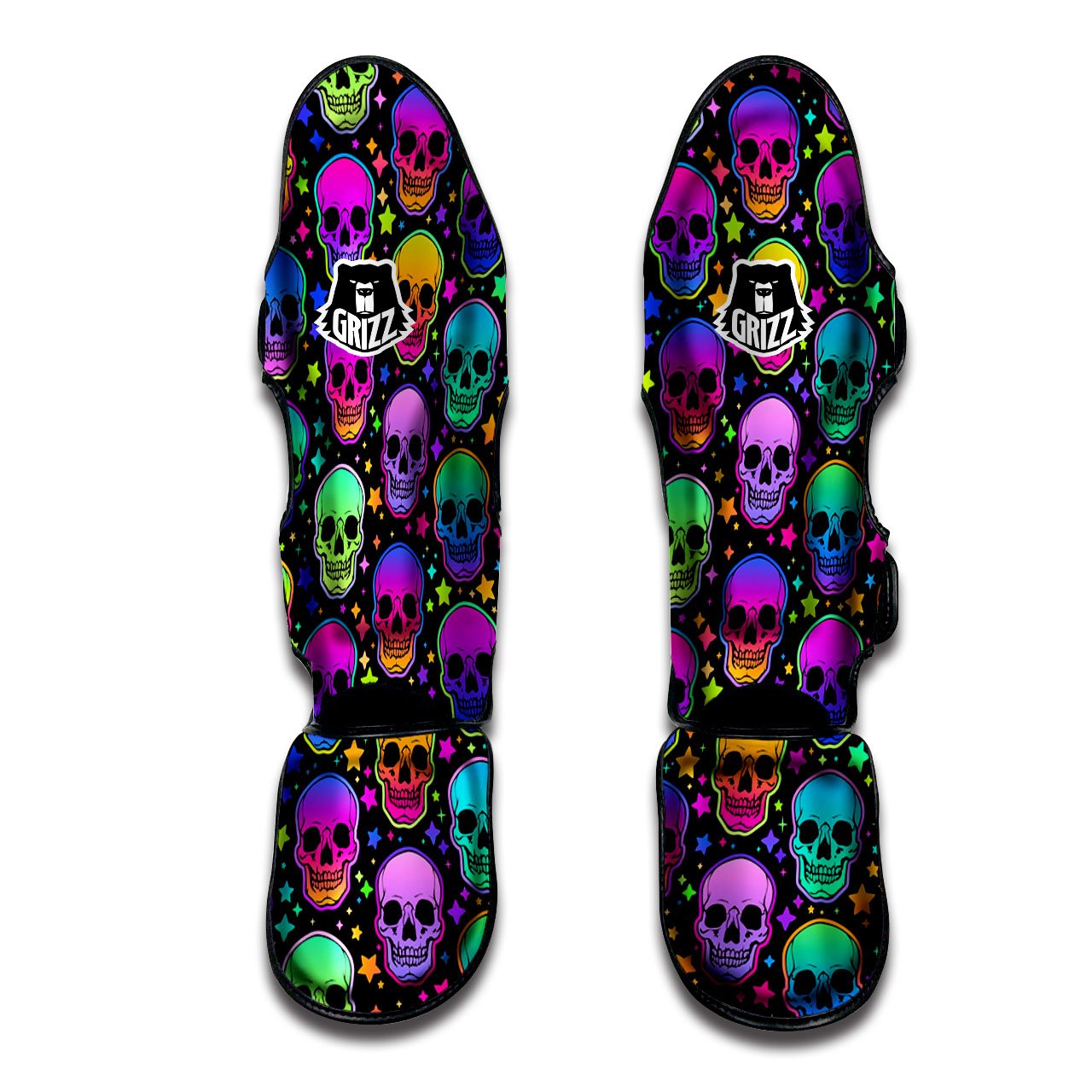 Skull Psychedelic Print Pattern Muay Thai Shin Guards-grizzshop