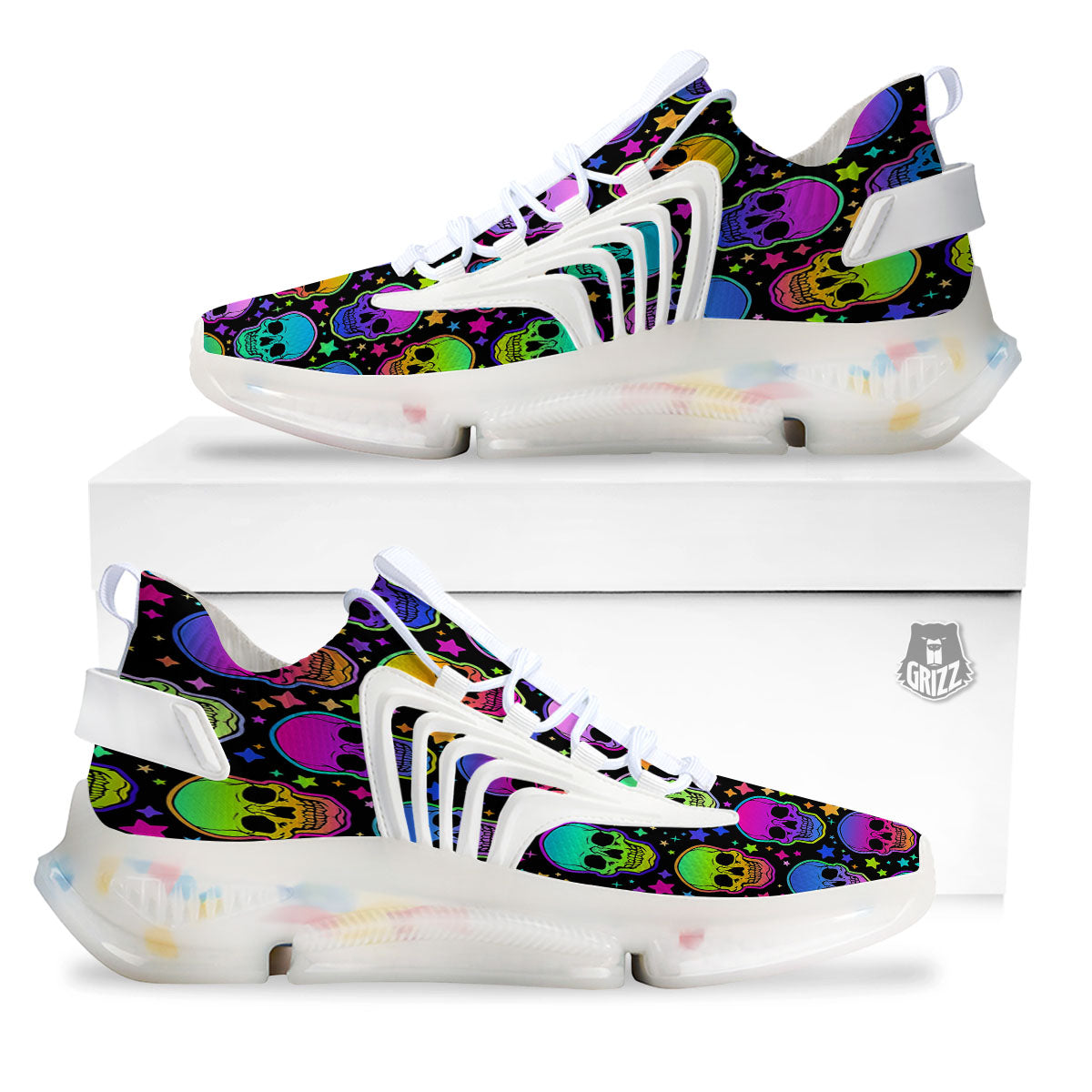 Skull Psychedelic Print Pattern White Gym Shoes-grizzshop