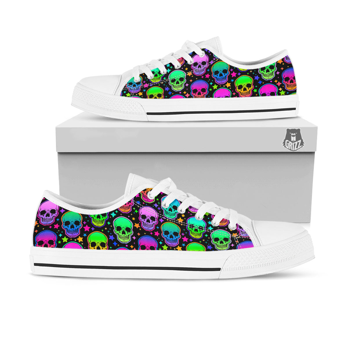 Skull Psychedelic Print Pattern White Low Top Shoes-grizzshop