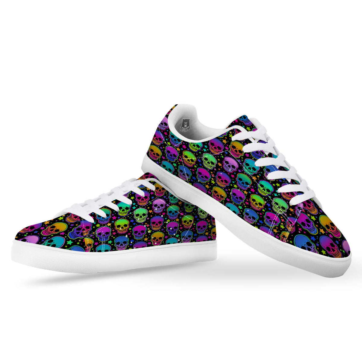Skull Psychedelic Print Pattern White Low Top Sneakers-grizzshop