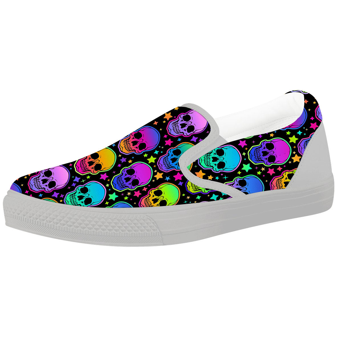 Skull Psychedelic Print Pattern White Slip On Shoes-grizzshop