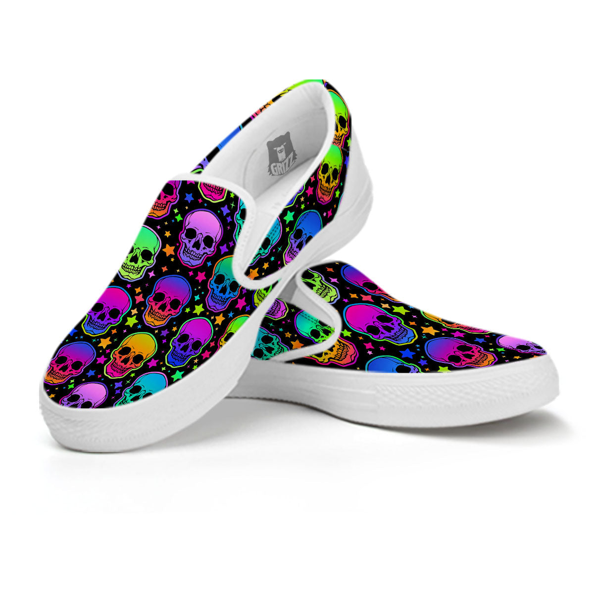Skull Psychedelic Print Pattern White Slip On Shoes-grizzshop