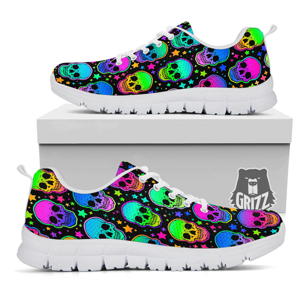 Skull Psychedelic Print Pattern White Sneaker-grizzshop