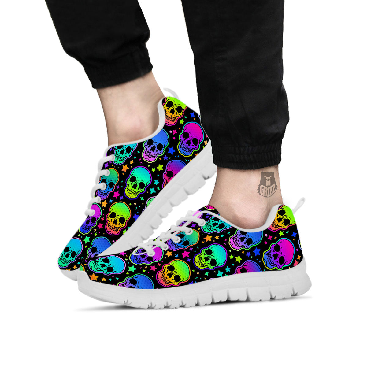 Skull Psychedelic Print Pattern White Sneaker-grizzshop