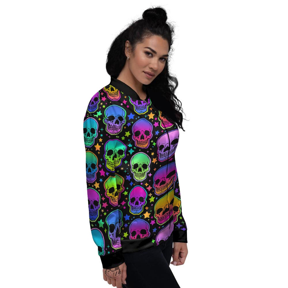 Skull Psychedelic Print Pattern Women's Bomber Jacket-grizzshop