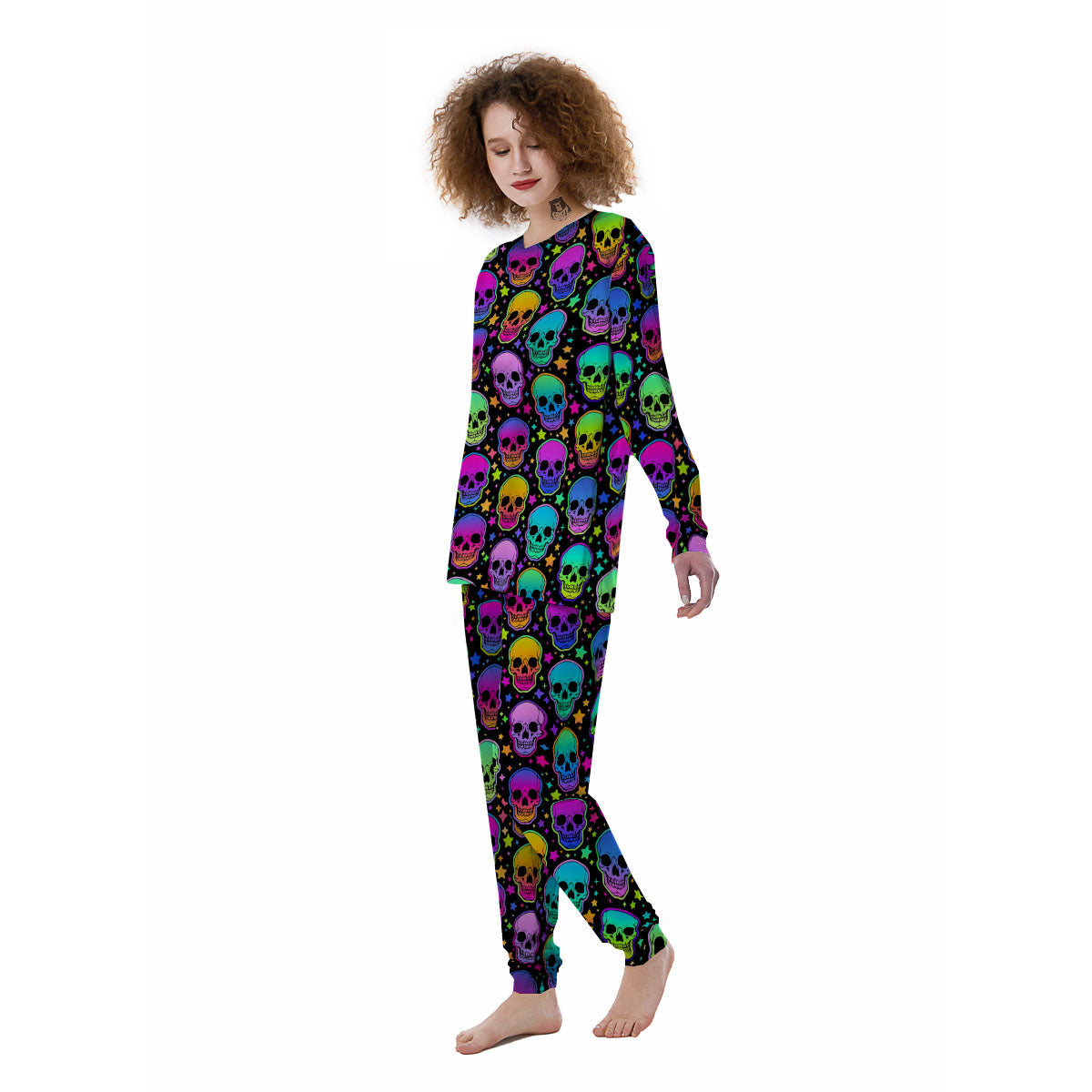 Skull Psychedelic Print Pattern Women's Pajamas-grizzshop