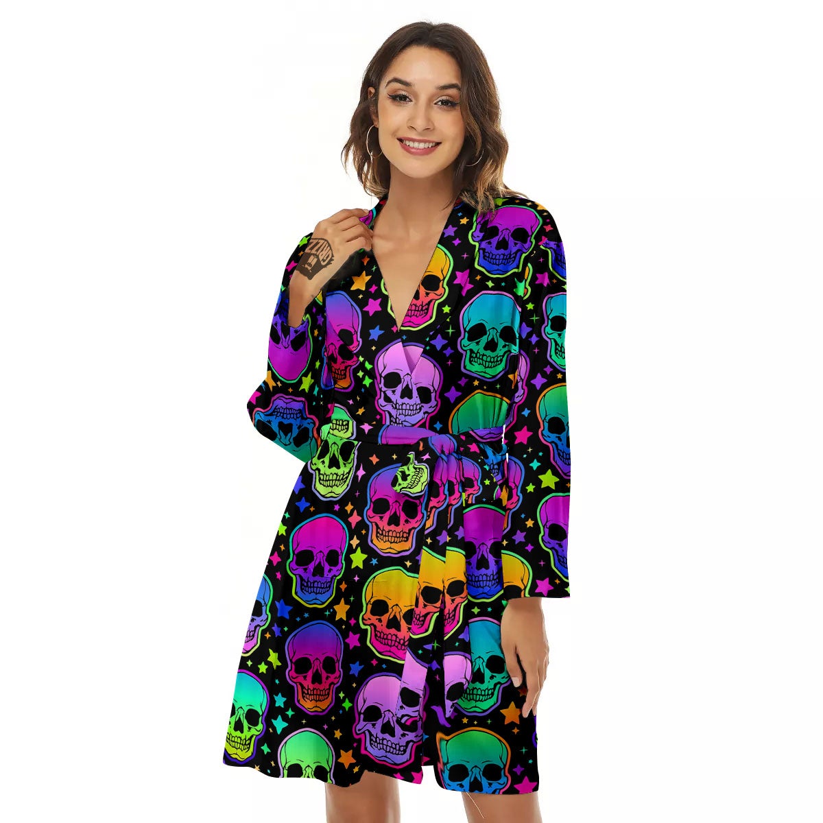 Skull Psychedelic Print Pattern Women's Robe-grizzshop
