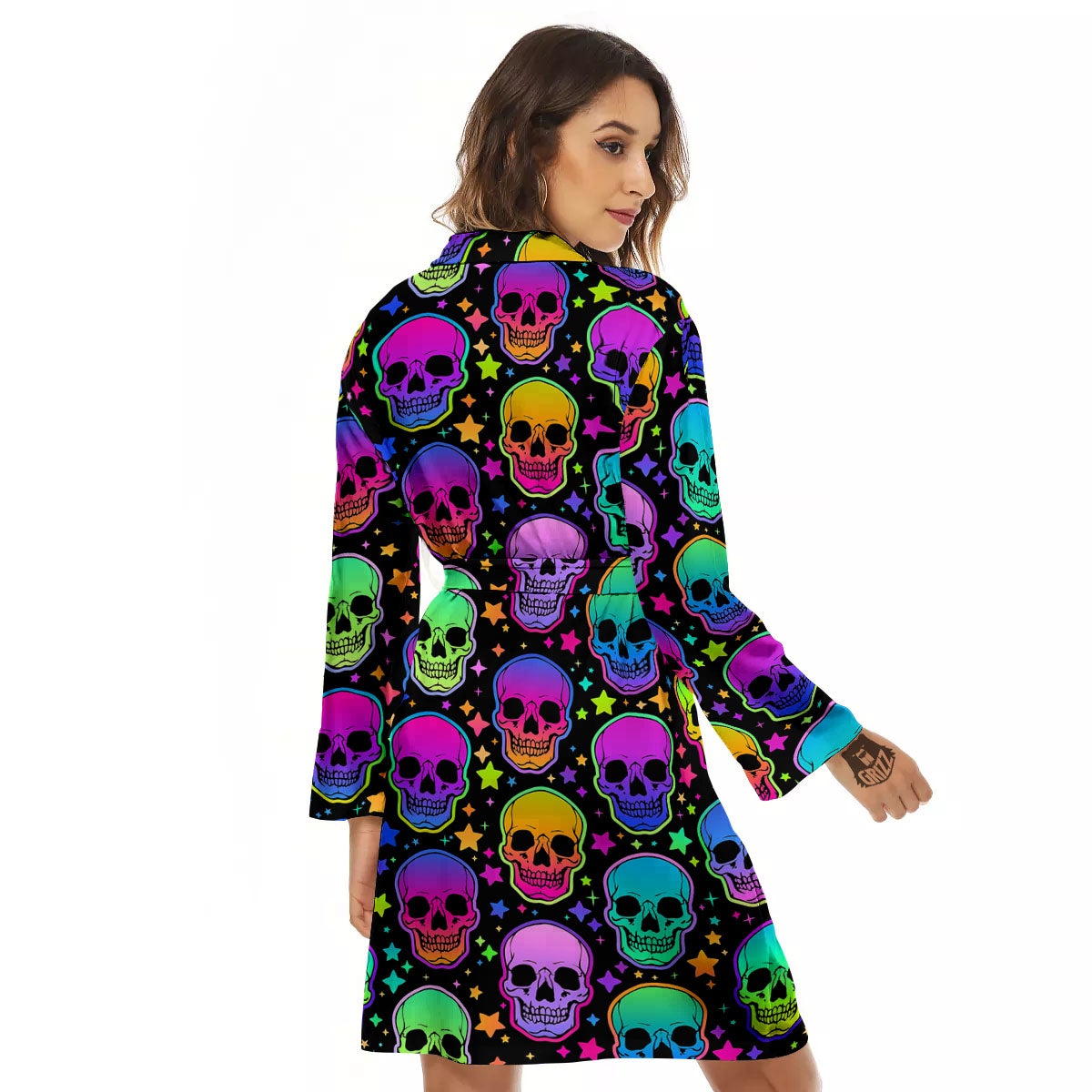 Skull Psychedelic Print Pattern Women's Robe-grizzshop