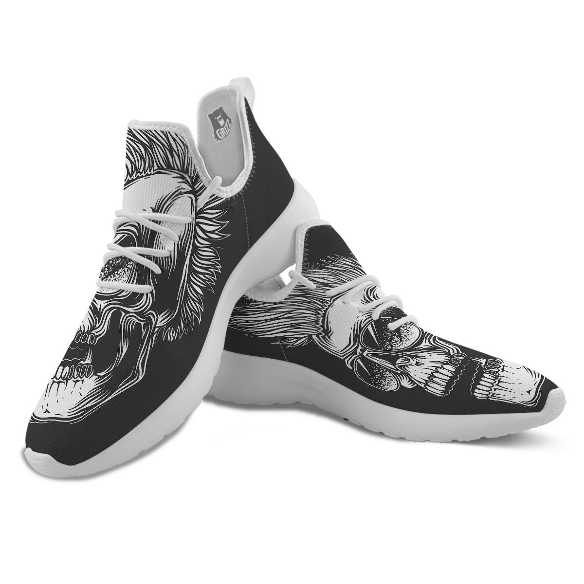 Skull Punk Monochrome Print White Athletic Shoes-grizzshop